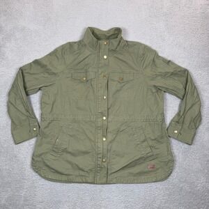 LL Bean Utility Jacket Womens 1X Olive Green Cotton Field Coat 517224 Plus Size